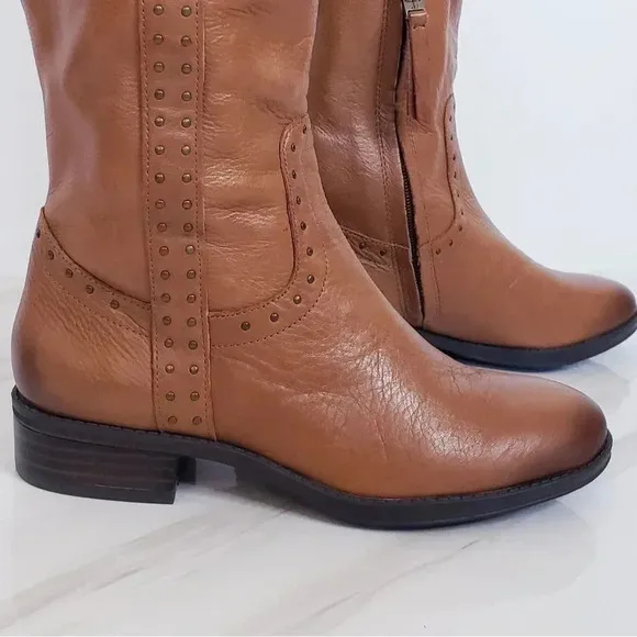 Sam Edelman Prina Riding Boots Size 5 1/2 Brown Leather Studded Detail