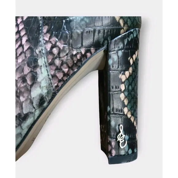 Sam Edelman Tall Riding Boot Women 6.5 Green Leather Snake Print Wintergreen