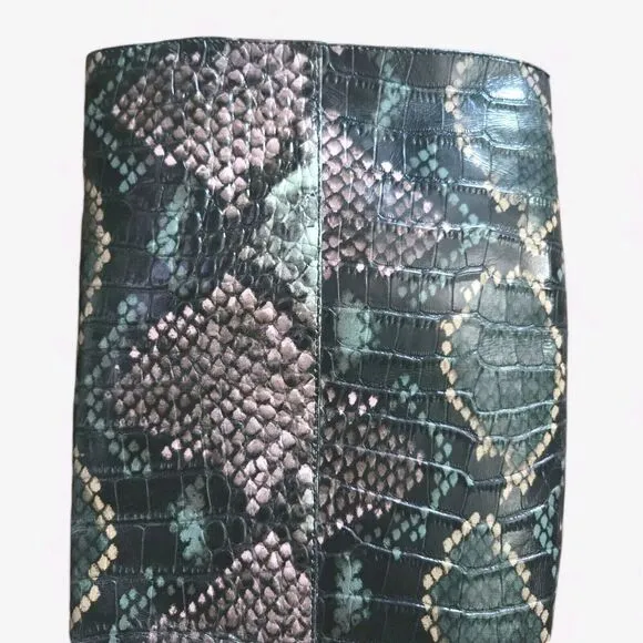 Sam Edelman Tall Riding Boot Women 6.5 Green Leather Snake Print Wintergreen