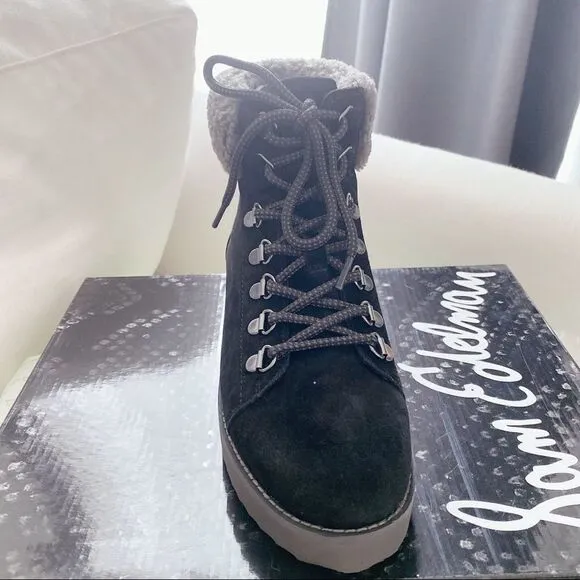 Sam Edelman Suede Lace Up Franc Ankle Boots Black