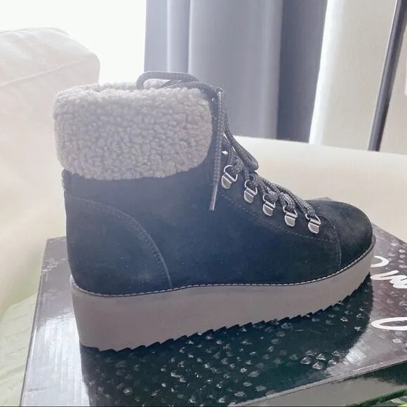 Sam Edelman Suede Lace Up Franc Ankle Boots Black