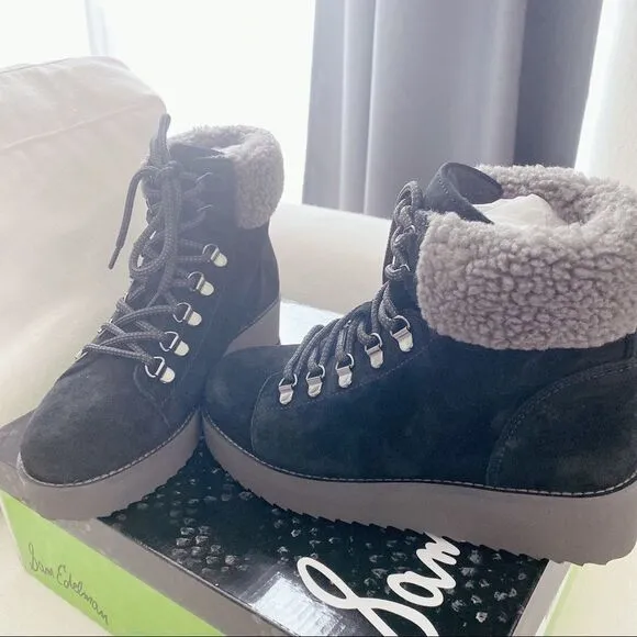 Sam Edelman Suede Lace Up Franc Ankle Boots Black
