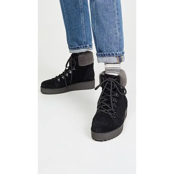 Sam Edelman Suede Lace Up Franc Ankle Boots Black