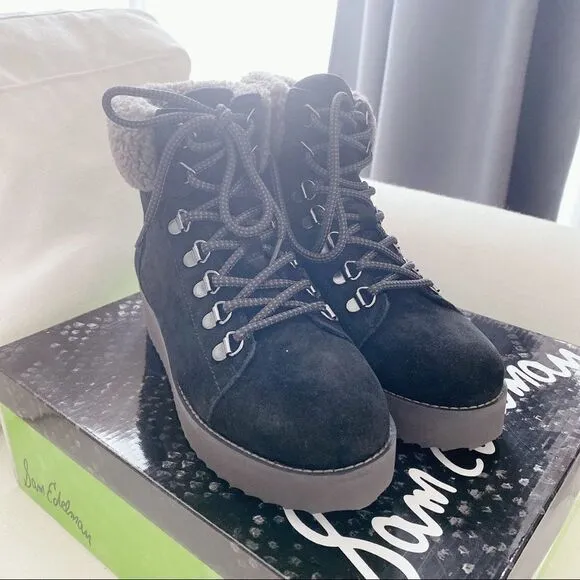 Sam Edelman Suede Lace Up Franc Ankle Boots Black