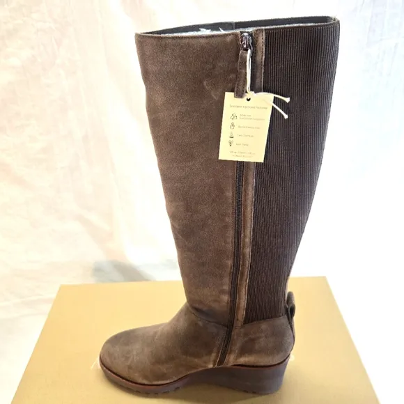 Sanctuary Women's Effect Wedge Knee High Boots Size 6.5 Brown Suede Zip Up New