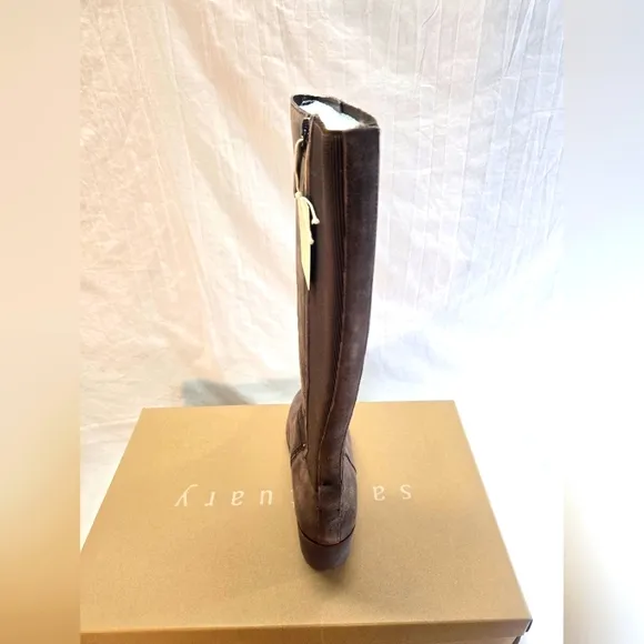 Sanctuary Women's Effect Wedge Knee High Boots Size 6.5 Brown Suede Zip Up New