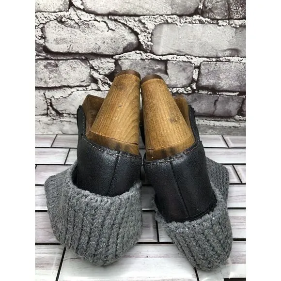 Sanita Blue Cracked Leather Shimmer Ankle Stacked Heel Booties Women Sz 37EU/6.5