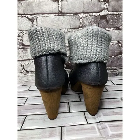 Sanita Blue Cracked Leather Shimmer Ankle Stacked Heel Booties Women Sz 37EU/6.5