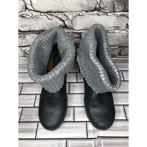 Sanita Blue Cracked Leather Shimmer Ankle Stacked Heel Booties Women Sz 37EU/6.5