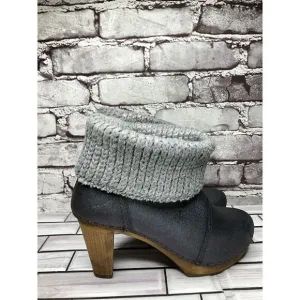 Sanita Blue Cracked Leather Shimmer Ankle Stacked Heel Booties Women Sz 37EU/6.5