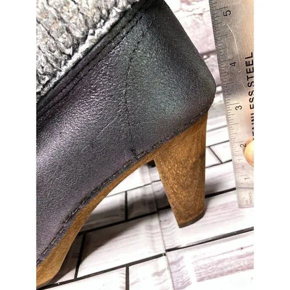 Sanita Blue Cracked Leather Shimmer Ankle Stacked Heel Booties Women Sz 37EU/6.5