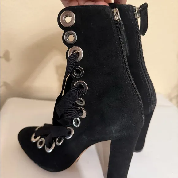 Schutz Black Suede Bootie Block High Heel Boot Women's SZ 5B Brazil Elegant