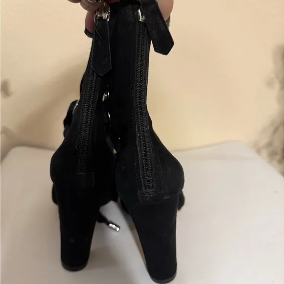 Schutz Black Suede Bootie Block High Heel Boot Women's SZ 5B Brazil Elegant