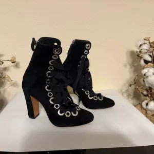 Schutz Black Suede Bootie Block High Heel Boot Women's SZ 5B Brazil Elegant