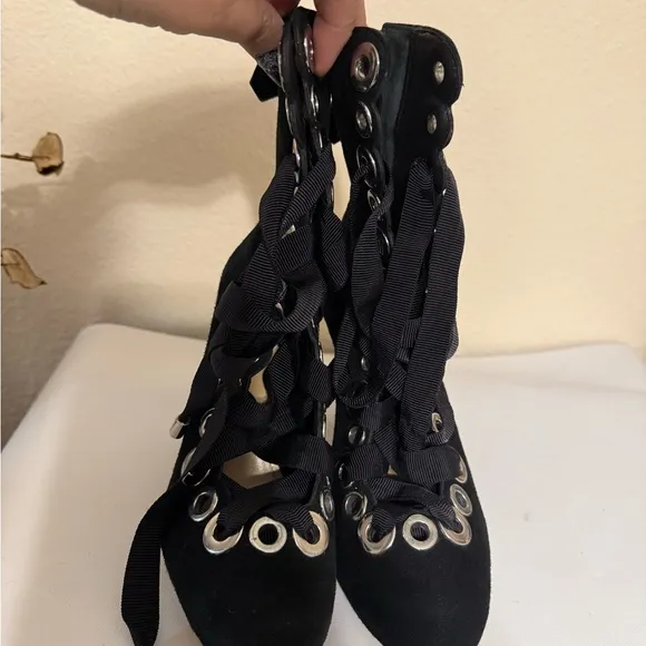 Schutz Black Suede Bootie Block High Heel Boot Women's SZ 5B Brazil Elegant