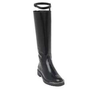 Schutz Cianna Embellished Black Knee High Platform Lug Sole Riding Boots