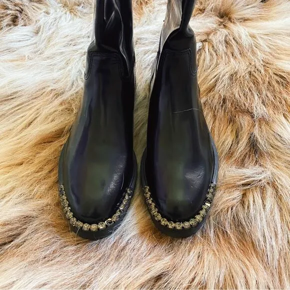 Schutz Cianna Embellished Black Knee High Platform Lug Sole Riding Boots