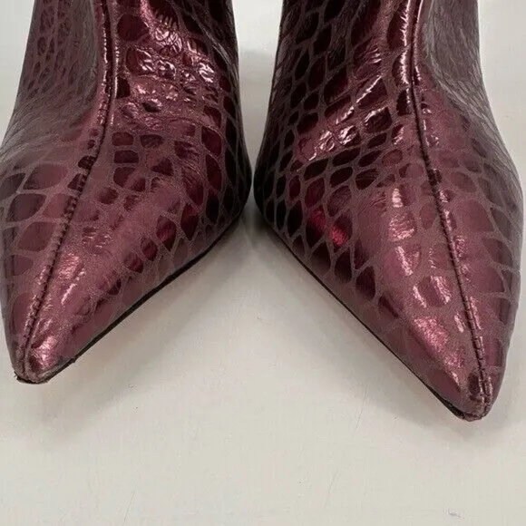 Schutz Loiva Leather Embossed Ankle Booties Heel Boots Size 8.5