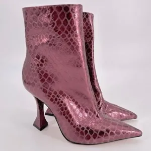 Schutz Loiva Leather Embossed Ankle Booties Heel Boots Size 8.5