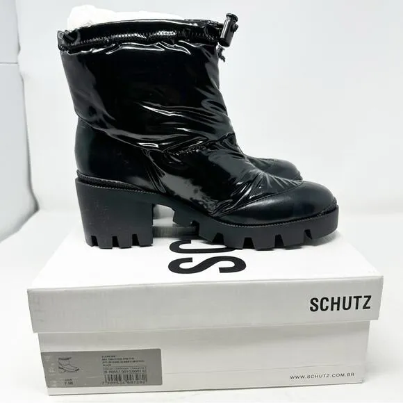 SCHUTZ Roseanne Black Rounded Toe Chunky Lug Sole Boots NWT in Size 7.5