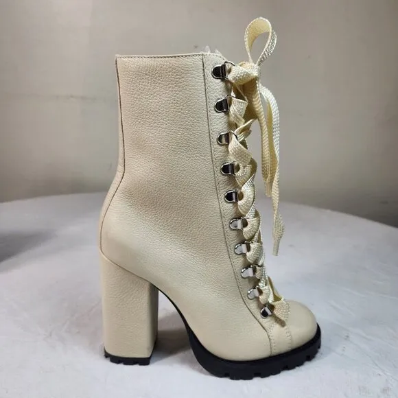 SCHUTZ Women's Boots Leather Zara Lace Up  Combat Block Heel Size 6.5 B