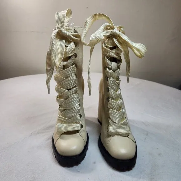 SCHUTZ Women's Boots Leather Zara Lace Up  Combat Block Heel Size 6.5 B