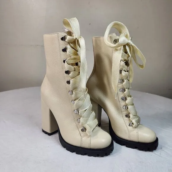 SCHUTZ Women's Boots Leather Zara Lace Up  Combat Block Heel Size 6.5 B