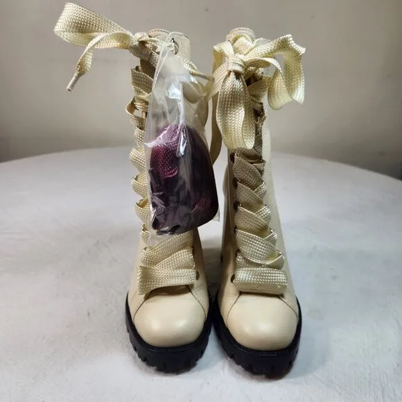 SCHUTZ Women's Boots Leather Zara Lace Up  Combat Block Heel Size 6.5 B