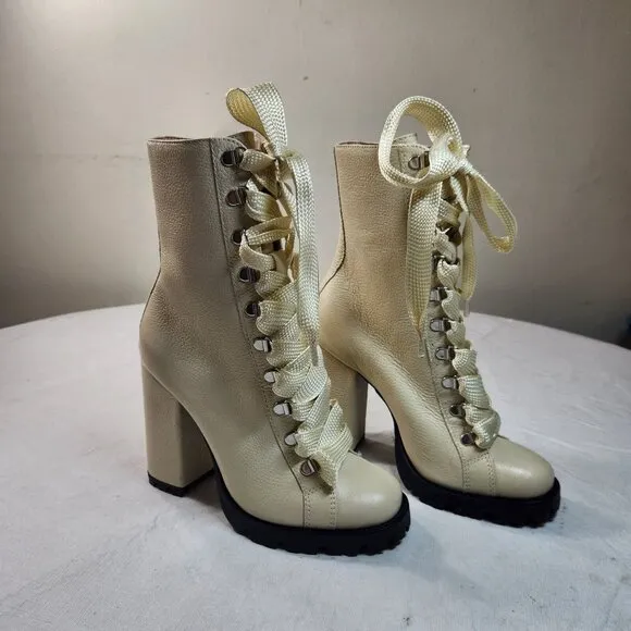 SCHUTZ Women's Boots Leather Zara Lace Up  Combat Block Heel Size 6.5 B