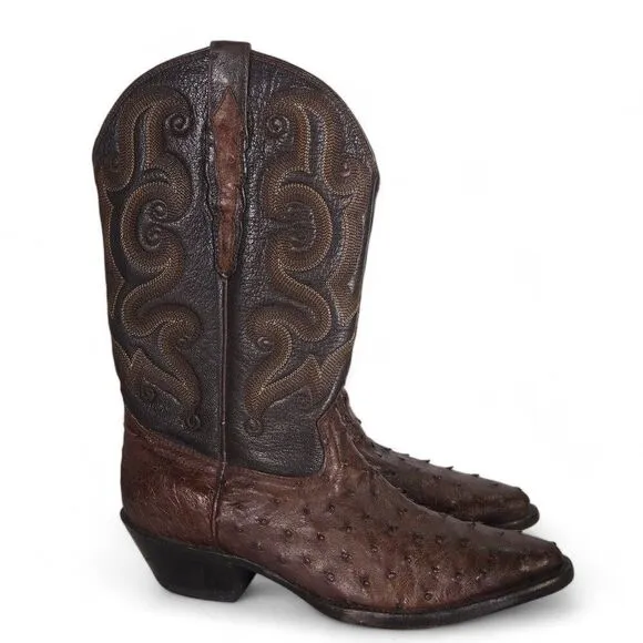 Sedona West Genuine Ostrich Quill Western Cowboy Boots Brown Men's 8B