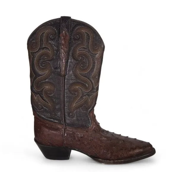 Sedona West Genuine Ostrich Quill Western Cowboy Boots Brown Men's 8B