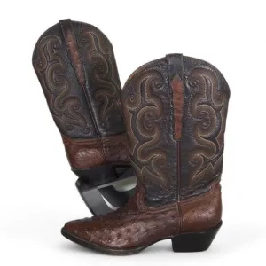 Sedona West Genuine Ostrich Quill Western Cowboy Boots Brown Men's 8B