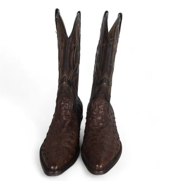 Sedona West Genuine Ostrich Quill Western Cowboy Boots Brown Men's 8B