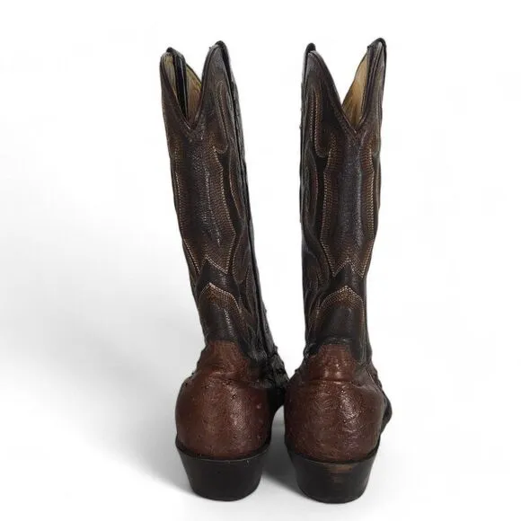 Sedona West Genuine Ostrich Quill Western Cowboy Boots Brown Men's 8B
