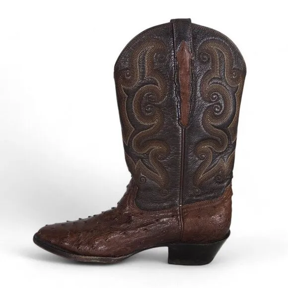 Sedona West Genuine Ostrich Quill Western Cowboy Boots Brown Men's 8B