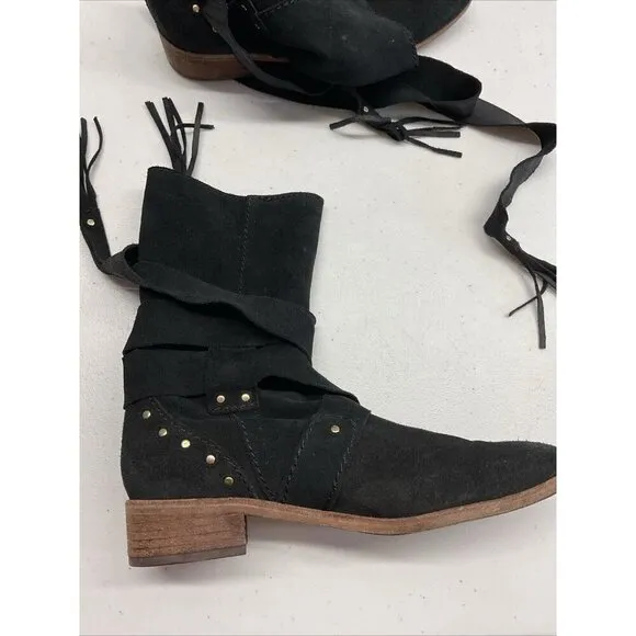 See By Chloe Black Studded belted Crosta Suede Ankle Boots Women Size 38