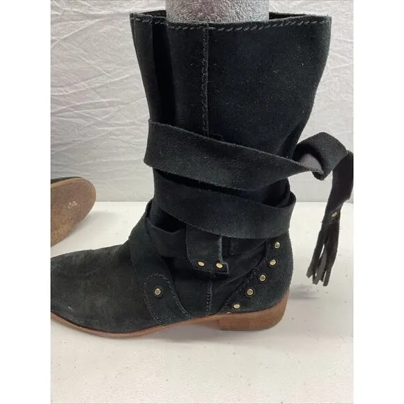See By Chloe Black Studded belted Crosta Suede Ankle Boots Women Size 38