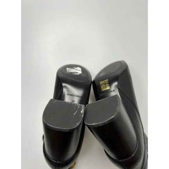 See By Chloe Louise Block-Heel Leather Ankle Boots Black Women’s EU 39/US 9 $445