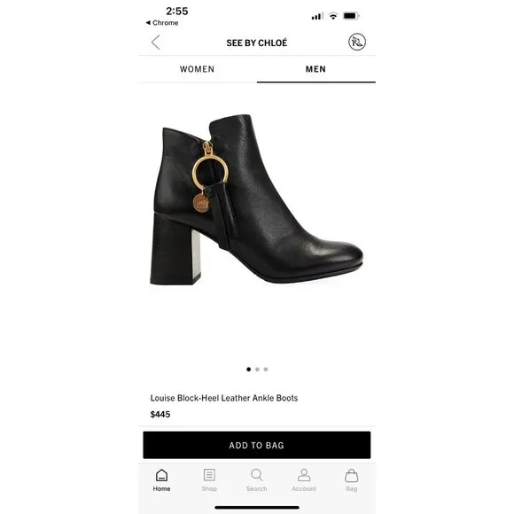 See By Chloe Louise Block-Heel Leather Ankle Boots Black Women’s EU 39/US 9 $445
