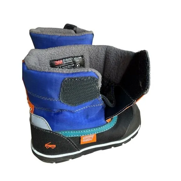 See Kai Run Kid Snow Boots Insulated Waterproof Gray Blue Orange, Size 8