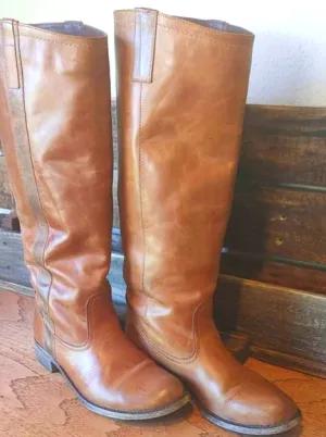SELLA 9 Italian Tan Leather Western Riding Boots