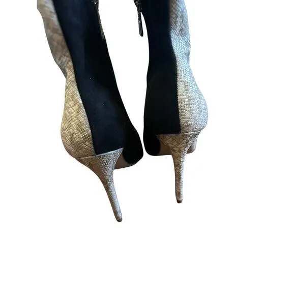 Sergio Rossi Womens Python Metallic Boots US 10 EU 40 Black White Leather