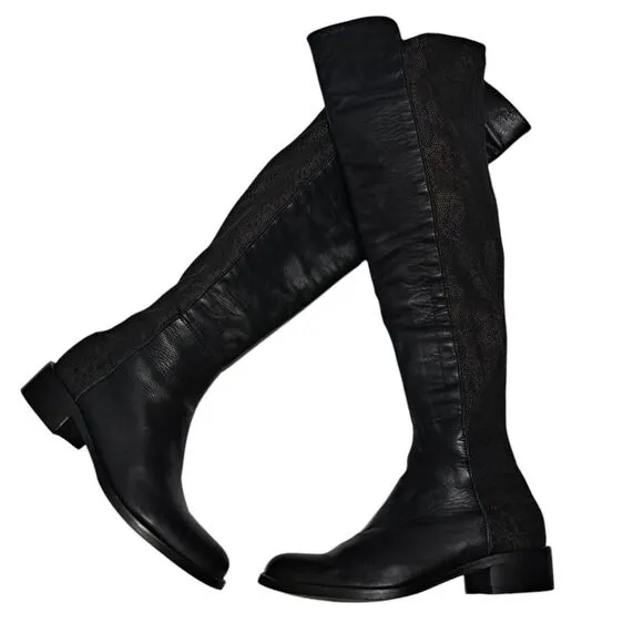 Sesto Meucci Leather Riding Slouchy Knee High Phyton Print Gothic Boots Size 7