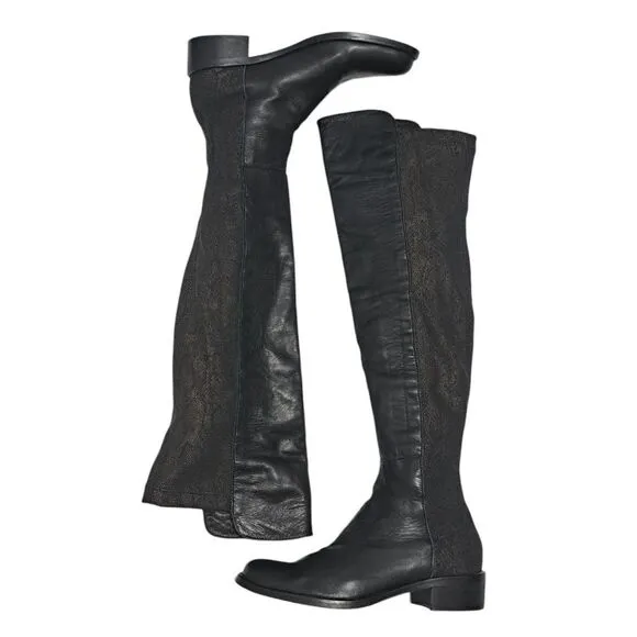 Sesto Meucci Leather Riding Slouchy Knee High Phyton Print Gothic Boots Size 7