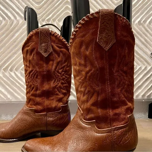 Seychelles Boot Western Brown Leather Tooled Scroll Floral Cowboy Pointed Toe 7