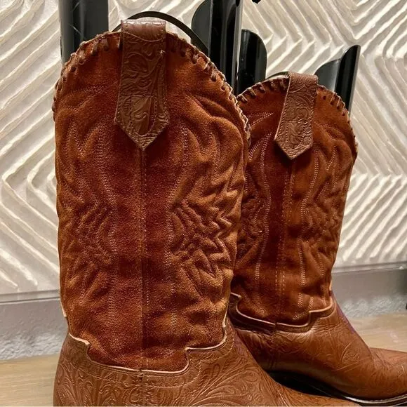 Seychelles Boot Western Brown Leather Tooled Scroll Floral Cowboy Pointed Toe 7