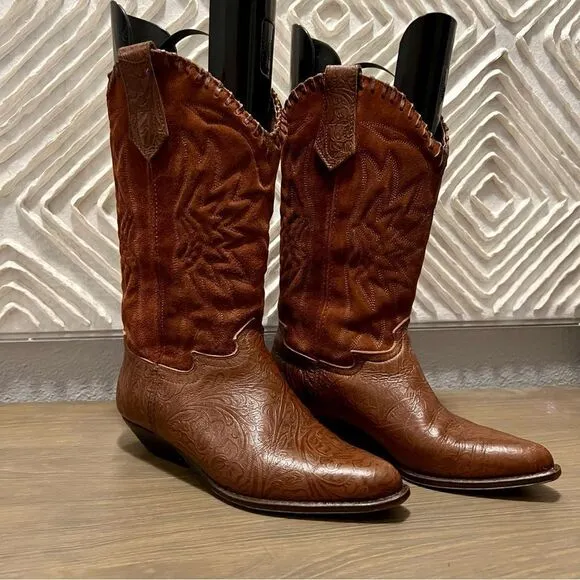 Seychelles Boot Western Brown Leather Tooled Scroll Floral Cowboy Pointed Toe 7