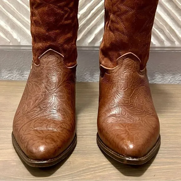 Seychelles Boot Western Brown Leather Tooled Scroll Floral Cowboy Pointed Toe 7