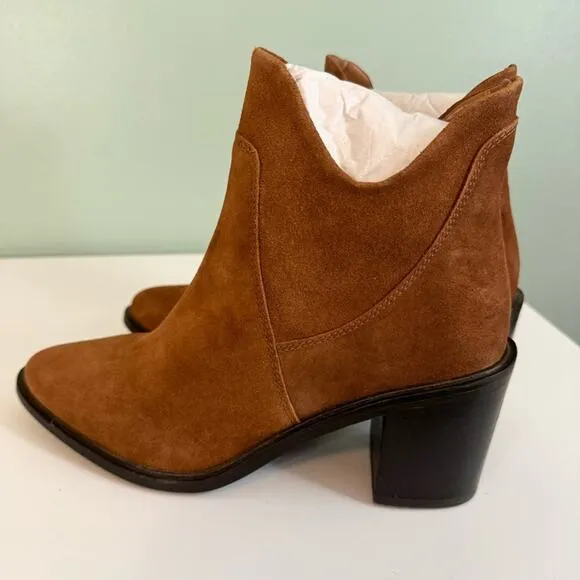 Seychelles Pretty Little Bird  Heeled Suede Bootie Cognac Size 7 Women's