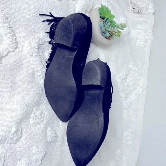 Seychelles Weekender By Anthropologie Black Suede Fringe Ankle Boots Size 9